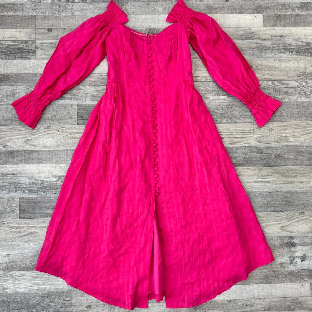 Cult Gaia Simona dress bright pink linen blend off shoulder puff sleeve sz 6 P17 - Picture 4 of 16